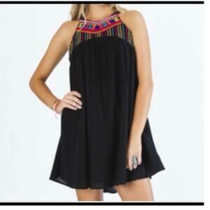 Billong dress medium beaded tribal black tank sundress beachy boho festival y2k